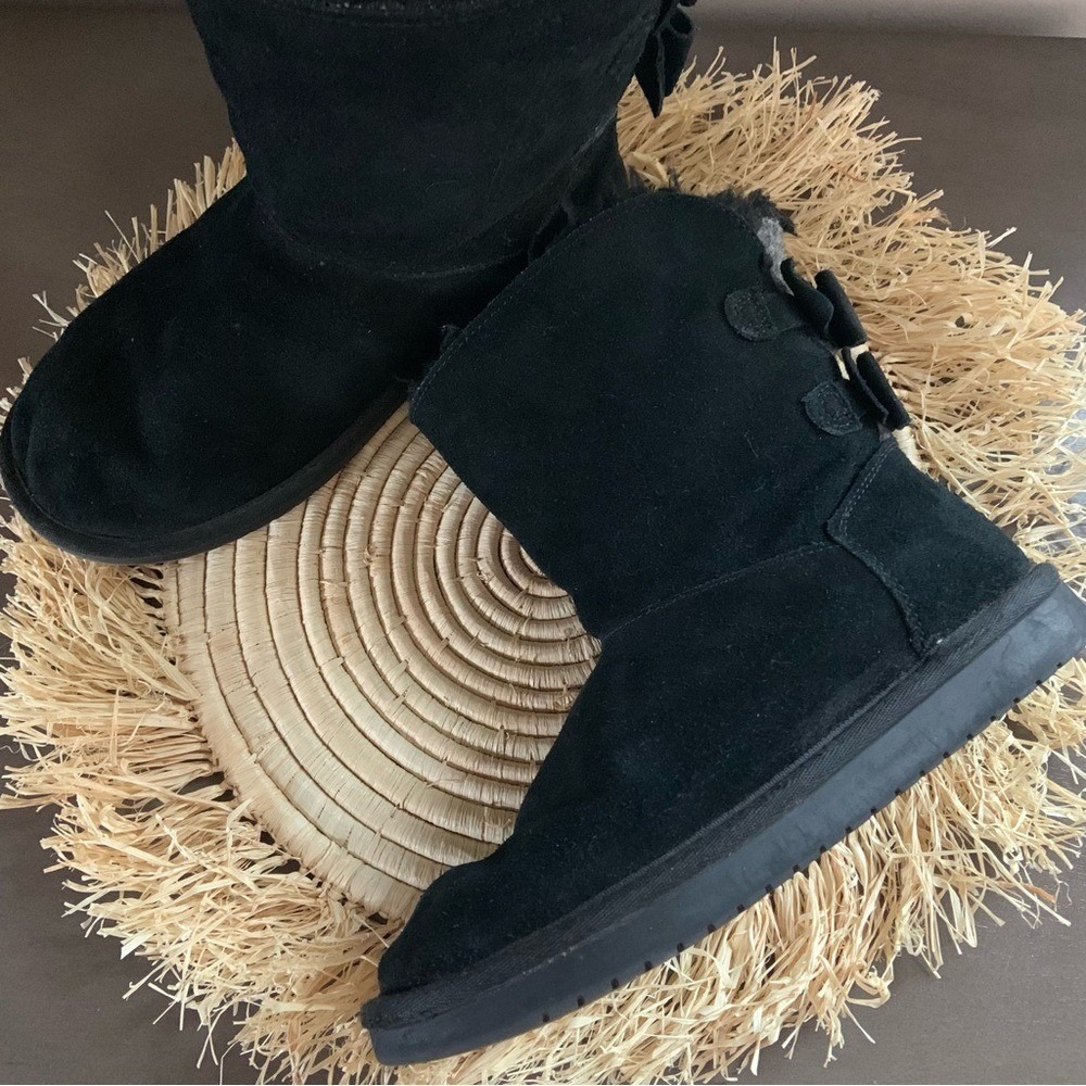 UGG Koolaburra Attie Bow Faux‎ Fur Lined Boots Black Size 5